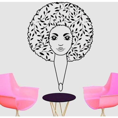 Artistic Wall Decal Afro Hairstyle Leaves Beauty Salon Beautiful Woman Vinyl Wall Decals Home Decoration For Living Room Z200