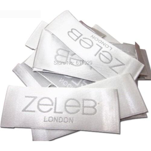 Custom clothing white satin woven labels/garment embroidered labels/logo/wedding dress labels/overcoat tgs brand 1000 pcs a lot