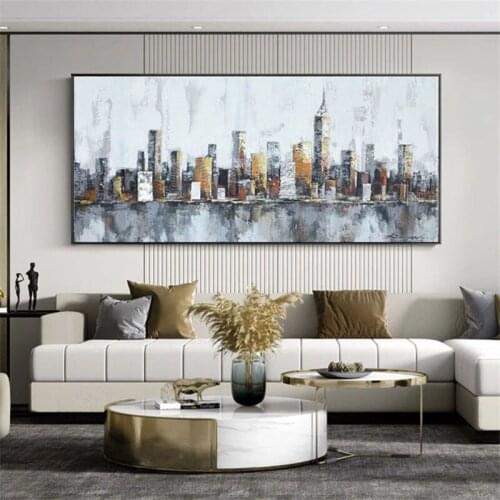 Large Size Hand Painted City Landscape Oil Painting On Canvas Modern Abstract Art Picture Living Room Wall Decoration Gift