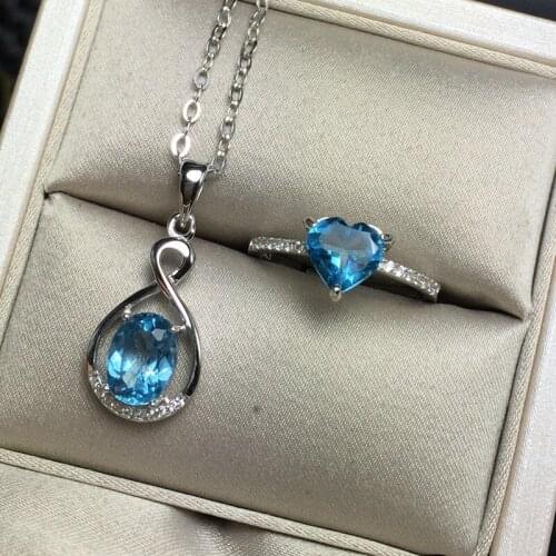 KJJEAXCMY boutique jewels 925 sterling silver inlaid with natural topaz ring pendant 2 pieces set with simple gem dandelion