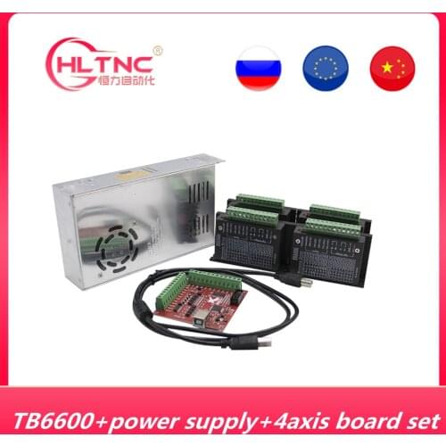 4pcs 1Axis TB6600 2/4 Phase Hybrid Stepper Motor Driver Controller+1 x4 axis breakout board+350W 36V 9.7A switching power supply