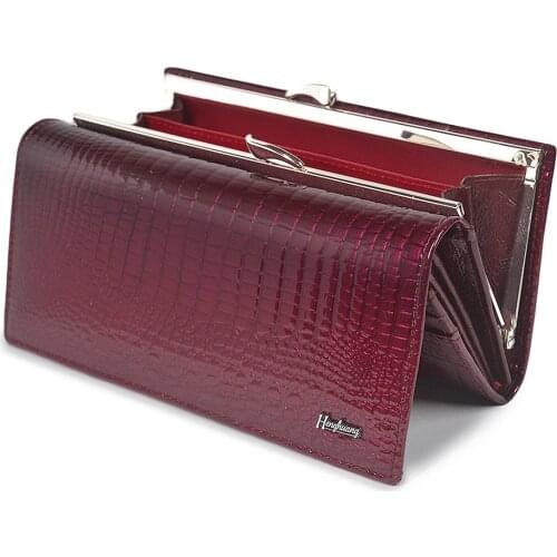 Genuine Leather Womens Wallet Crocodile Pattern Designer Female Coin Purses Card Holder Magnetic Snap Ladies Money Clutch Bags