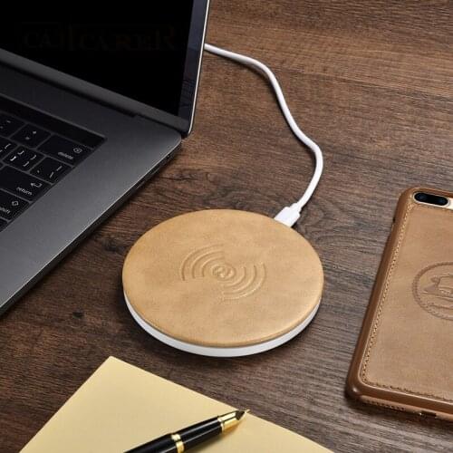 Leather Wireless Charger for iPhone X 8 Samsung S9 plus Fast Wireless Charger QI Wireless Charging Pad