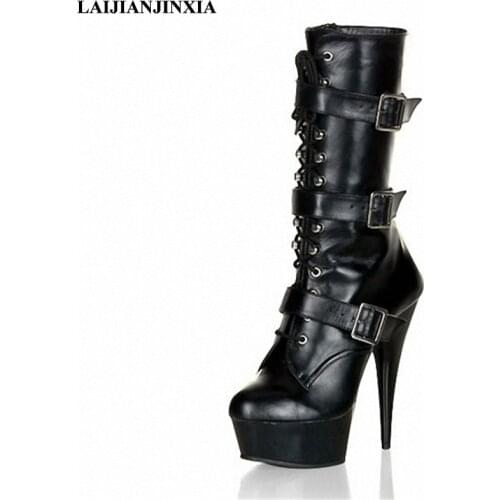LAIJIANJINXIA Black Women Spring Sexy 15cm High-Heels Platform Shoes Party Dress Pole Dancing Shoes Ankle Boots Dance Shoes