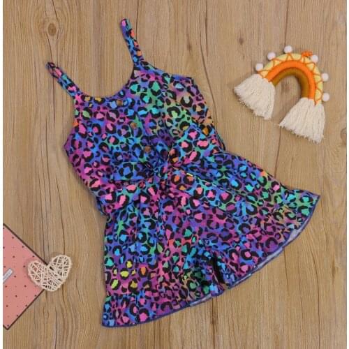 Summer Kids Girl Strap Sleeveless Romper Trendy Tie-Dye Leopard Print Button Front Jumpsuit Pants Kids Overalls