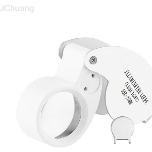 Mini 40x25mm Jewelry Jade Magnifier Illuminated Loupe Portable Fold LED Magnifying Glass Gift Inspecting Cash Stamps Coin