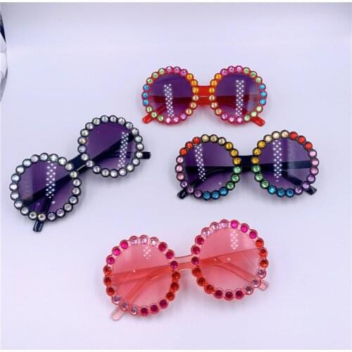 Fashion Kids Round Sunglasses Bling Rhinestone Frame UV400 Protection Sunglasses for Girls Boys