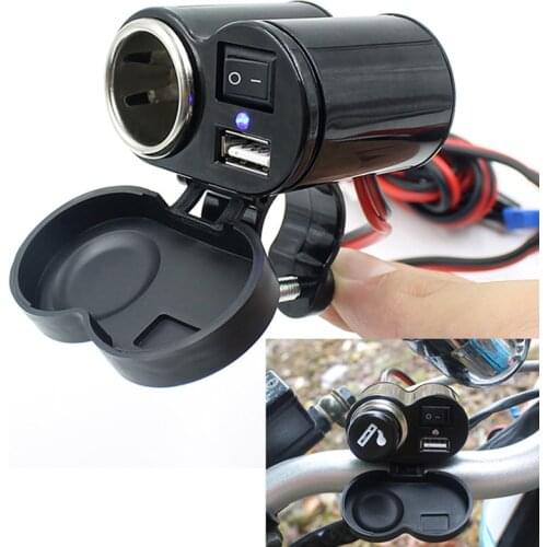 Motorcycle Mobile Phone Charger Cigarette Lighter Holder With Switch Waterproof Car GPS Adapter USB Charger Integrated Auto Part