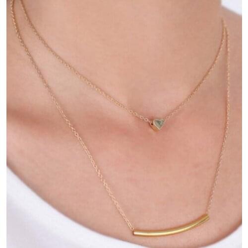 N029 OL style listing of the new fashion alloy geometric heart tube Folded double-layer beach necklace jewelry accessories