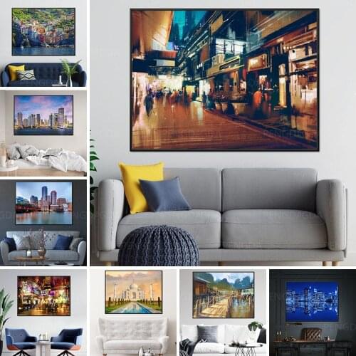 Wall Art Coastal City Canvas Painting HD Prints Buliding Landscape Poster Home Decor For Living Room Modular Pictures Framework