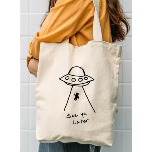 New 2021 Womens Shopper Tote Bag Large Capacity Feminine Shoulder Canvas Bags Student Book Vintage Bag See Ya Later Beach Bag