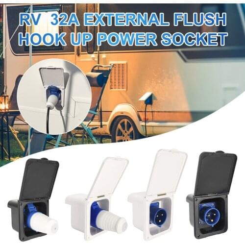 New RV 220V-240V 32A External Flush Hook Up Power Socket Plug With Waterproor Cover For RV Camper Motorhome Trailer Caravan Rvc