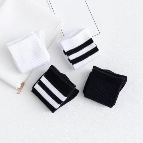 Solid Striped Black White Short Socks for Woman Harajuku Hip Hop Skateboard Crew Socks Cotton Casual Unisex Men/Womens Socks