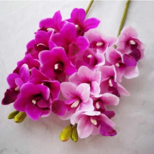 One Real Touch Orchids PU Cymbidium Large Size 11 Heads PU Butterfly Orchid Flowers for Wedding Centerpieces Decorative Flower