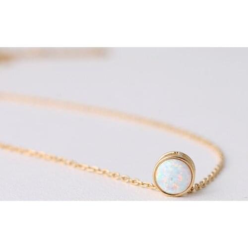 925 Sterling silver single stone bezel opal single stone simple cute women gift elegance OL lady opal GOLD COLOR dainty necklace