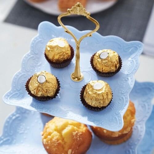 Dessert Cupcake Stand 3-Tiers Plastic Serving Stand Cakes Fruit Candy Display Tower for Sweet Time (Blue)