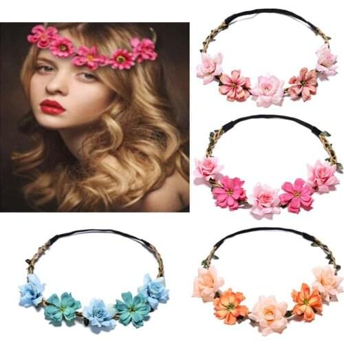 2021 Newest Fashion Floral Headband Crown Flower Hair Band Girls Party Stylish Garland Spring Bohemian Hair Accessories