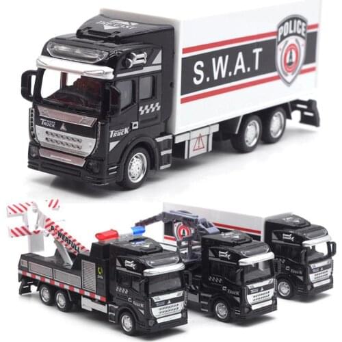 Realistic Alloy Police Rescue Transport Vehicle Pull back Car Eucation Kids Toy