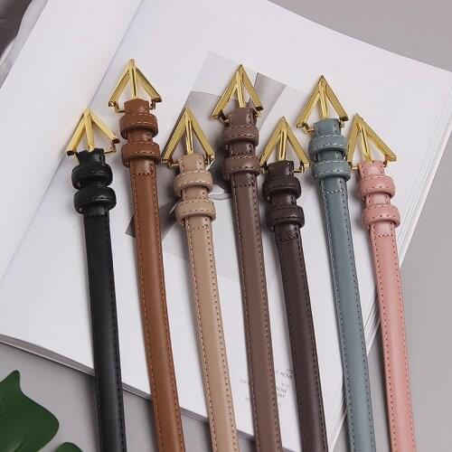 Fashion Women Thin Belt Pin Buckle Triangle Luxury Brand Cowskin Jean Belt Trendy Designer Dress Plain Genuine Cow Leather Belts
