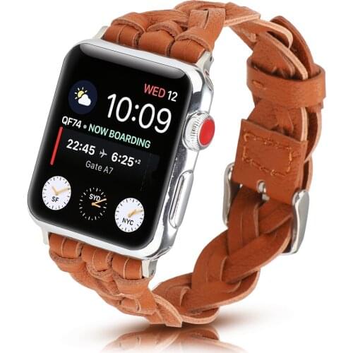 New Design Woven Leather Strap for Apple Watch SE Band Series 6 5 4 3 Handmade Bracelet 40mm 44mm 38/42mm for iWatch Wrist Belt