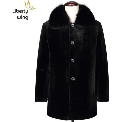 Luxury Men Shearling Fox Coats Winter Business Single Breasted Wool Jackets Turn-down Collar Real Fur Overcoat Male
