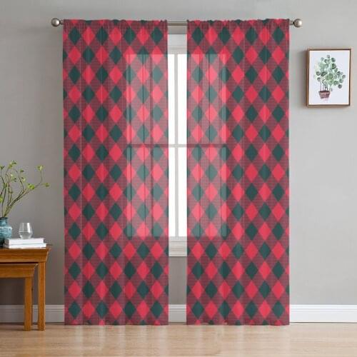 Christmas Plaid Curtains For Living Room Luxury Baby Bedroom Tulle Curtains Kitchen Study Room Modern Style Sheer Curtains