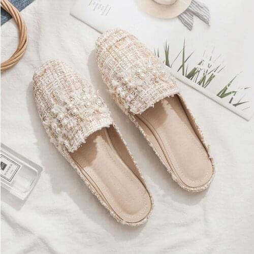 2021 Spring New Sandals and Slippers Fashion Flat-bottomed Baotou Half Slippers Women Summer Shallow Shoes