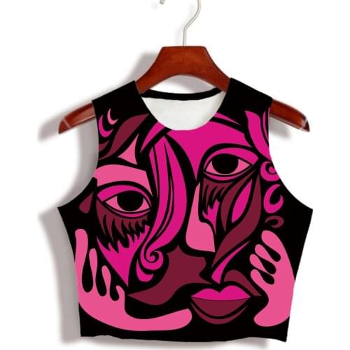 Custom Made your own designs Sublimation Print Fine Piccasso Art - Shades of Pinks Milk Silk sleeveless Crop Tops