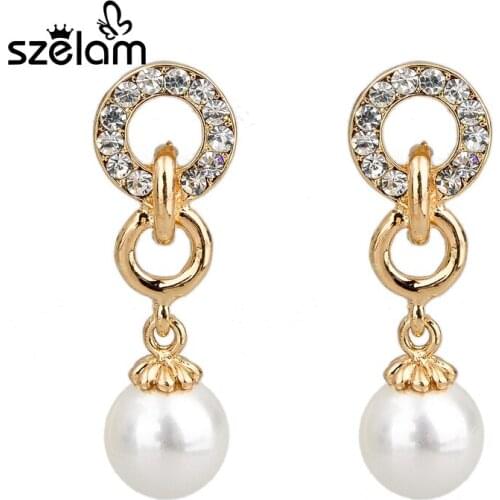 Gold Silver Wedding Earrings Dangle Simulated Pearl Earring Drop Austrian Crystal Earring Imitated Gemstone Jewelry SER140225