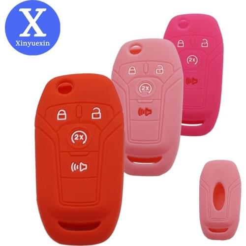 Xinyuexin Silicone Key Fob Cover Case Shell Holder for Ford Ka 2017 Focus Fiesta Fusion F150 Mustang Explorer Flip 4 Buttons