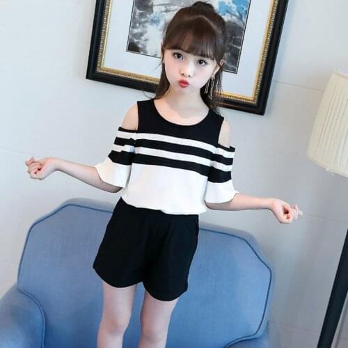 Cute Kids Girls Clothing Sets New Summer Striped O-neck t-shirt+Shorts 2Pieces/set Casual Fashion Baby Girl Outfit For 3t-12 Yrs