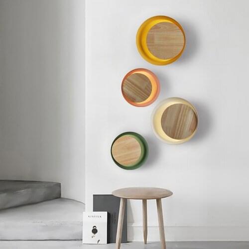 Nordic Round Wood LED Wall Lamp Colorful Living room Wall lights Bedside Stair Corridor Wall Seconce Home Decoration Lighting