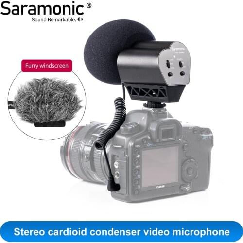 Saramonic Vmic Stereo Video Microphone with Rubberized Shockmount, High-Pass Filter & More - for DSLR Cameras & Camcorders