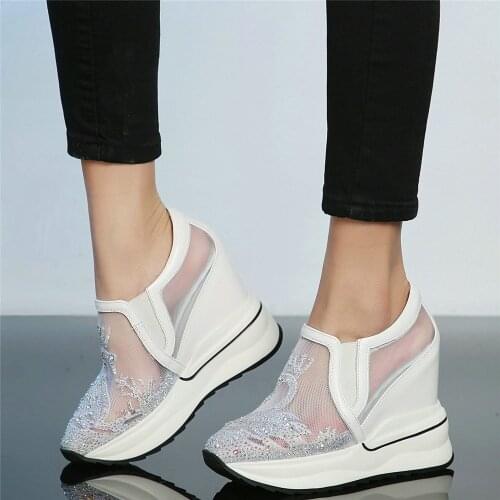 Fashion Sneakers Women Summer Wedges High Heel Ankle Boots Female Breathable Mesh Round Toe Platform Pumps Shoes Casual Shoes