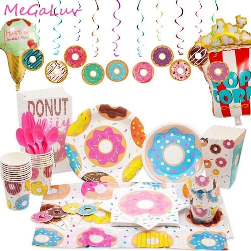 Donut Party Theme Decor Paper Straw Disposable Baby Birthday Doughnut Degradable Straw Baby Shower Eventing Party Supplies