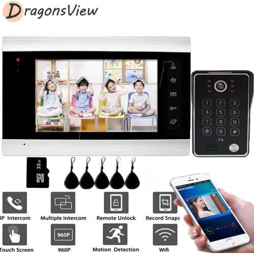 DragonsView 960P RFID Smart Wifi Video Intercom Wireless Door Phone Doorbell Camera with Motion Detect 7 inch Support Remote