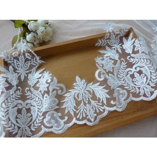 6 Yards Vintage Embroidery Floral Lace Trim In Ivory Polyester Lace Fabric On Mesh Free Shipping