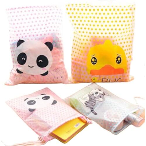Waterproof PVC Drawstring Storage Bag Cute Cartoon Travel Shoes Underwear Cosmetic Makeup Pouch Sundries Luggage Organizer
