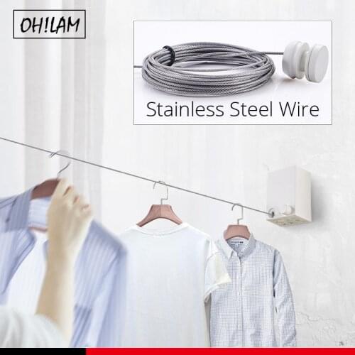 Stainless Steel Retractable Wall Mounted Laundry Dryer ClothesLine Hanger Racks IndoorOutdoor Household Hotel Balcony Clothlines