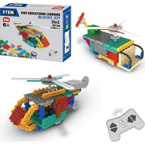 STEM DIY Emote Control Robot Helicopter Kits Building Blocks Toys 2in1 Education Toys Children Creative Toys Kids Gifts