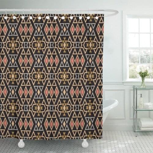 Pattern Dark Colored Aztec Abstract Tribal Ethnic American Boho Shower Curtain Waterproof Fabric 72 x 78 Inches Set with Hooks