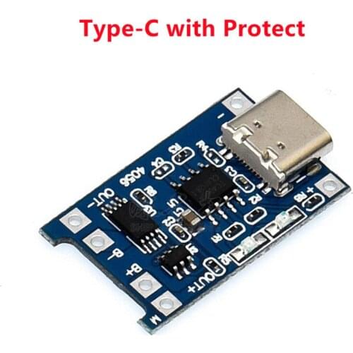 1 Piece 5V 1A Type-c/Micro/Mini USB 18650 Lithium Battery Charging Board Charger Module+Protection Dual Functions TP4056