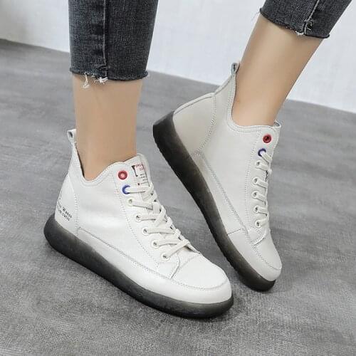Genuine Leather High-top White New Chunky Sneakers White ShoesTenis Feminino Zapatos De Mujer Platform Women Casual Student Shoe