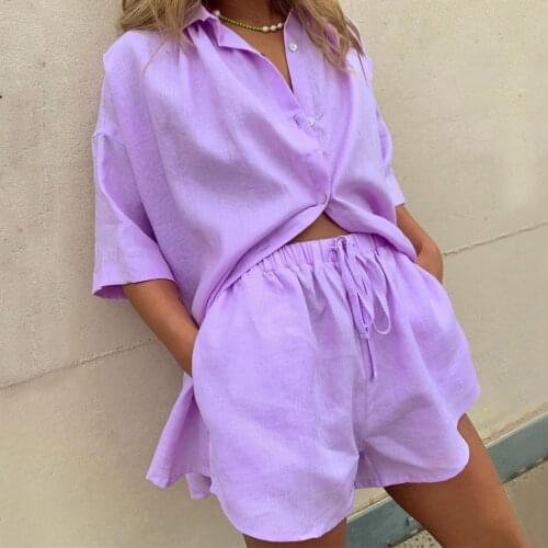 2021 Summer Clothes For Women Suit Blazer Set Shorts Sets Suits Two Pieces Cropped Pink Woman Blouses Shirts Loose Buttons Solid