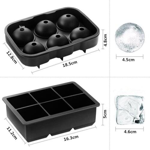 1Pc Silicone Ice Cube Mold 6 Cavity Large Ice Cube Tray Bar Whisky Ice Ball Maker Square Round Ice Mold Kitchen Accessories