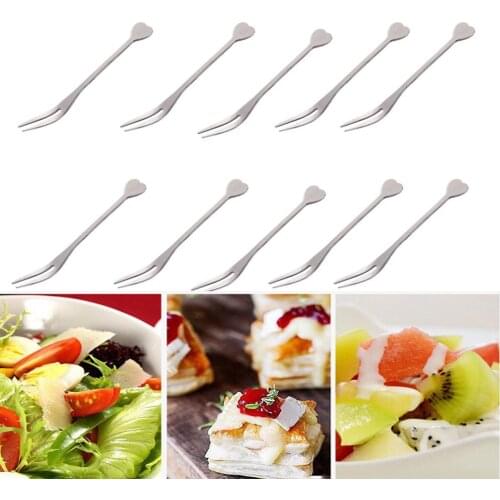 10pcs/set Fruit Fork Stainless Steel Cake Dessert Forks Restaurant Lovely Mini Fork Tableware Diy Household Kitchen Accessories
