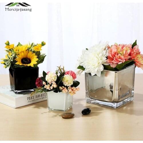 12Pcs/lot Flowers Vases Table Centerpiece Vase Plating Glass Art Tabletop Flower Holder for Home Decoration Best Gifts G071