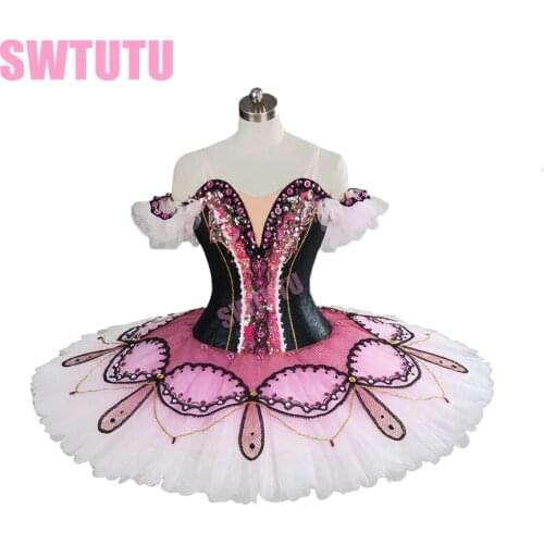 2017New Arrival!high quality black pink ballet tutu professional tutu with flowers pancake tutu classical ballet tutu BT9100