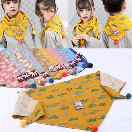 3Pcs/Set Fashion Kids Triangular Scarf Toddler Cute Cartoon Pompoms Neckerchief O ring shape convenient to wear