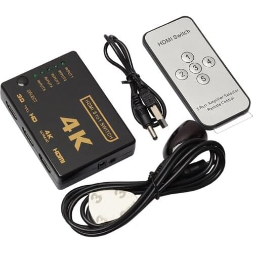5 Port HDMI Switch 3D 1080p 4k Selector Splitter Hub with IR Remote Controller for HDTV DVD BOX HDMI Switcher 5 In 1 Out